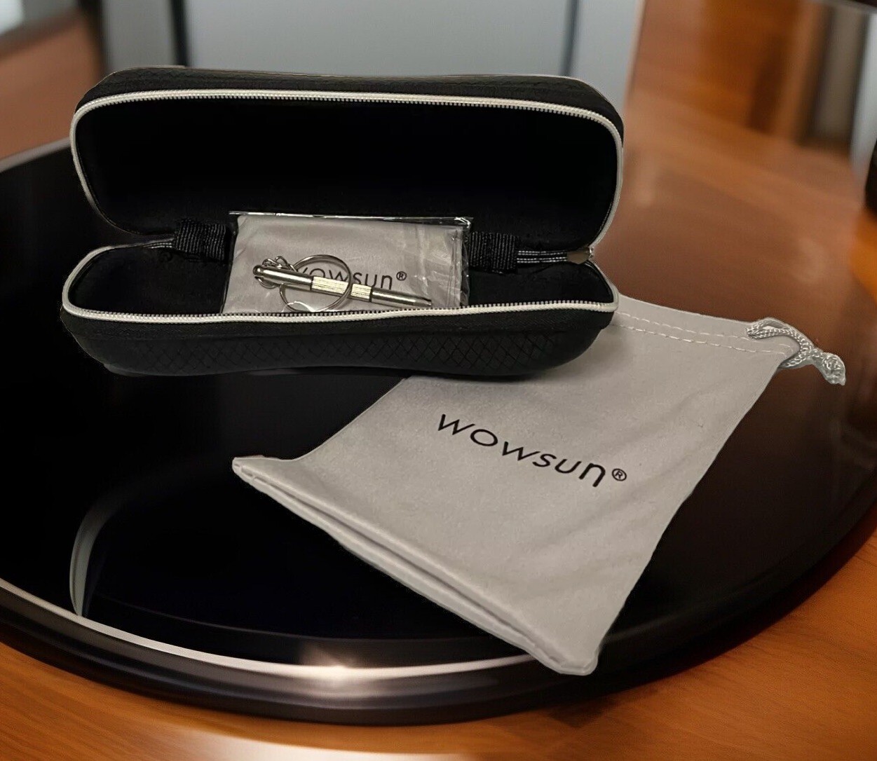 WOWSUN Zippered Clamshell Eyeglass Case + Pouch, Screwdriver & Lens Cloth