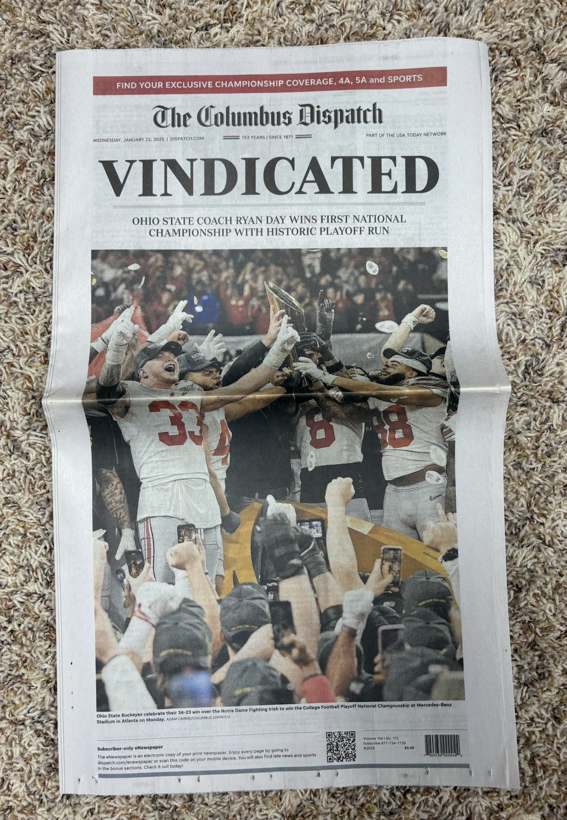 Ohio State National Champions Newspaper Vindicated Columbus Dispatch 2025