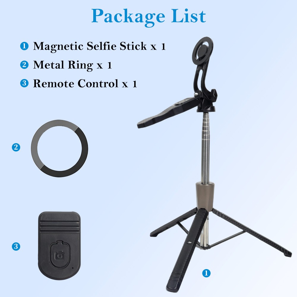 Magnetic Phone Tripod Extendable 360° Selfie Stick w/Remote for iPhone & Android