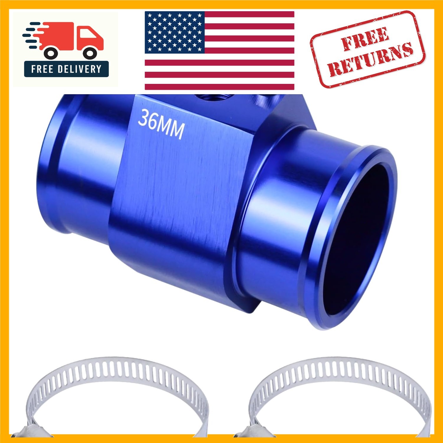 36mm Aluminum Water Temperature Connector with Clamps for Vehicle Safety