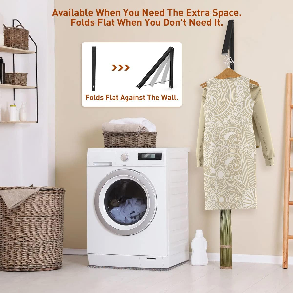 Laundry Room Clothes Rack - Wall Mounted Retractable Folding Clothes Hanger Dryi