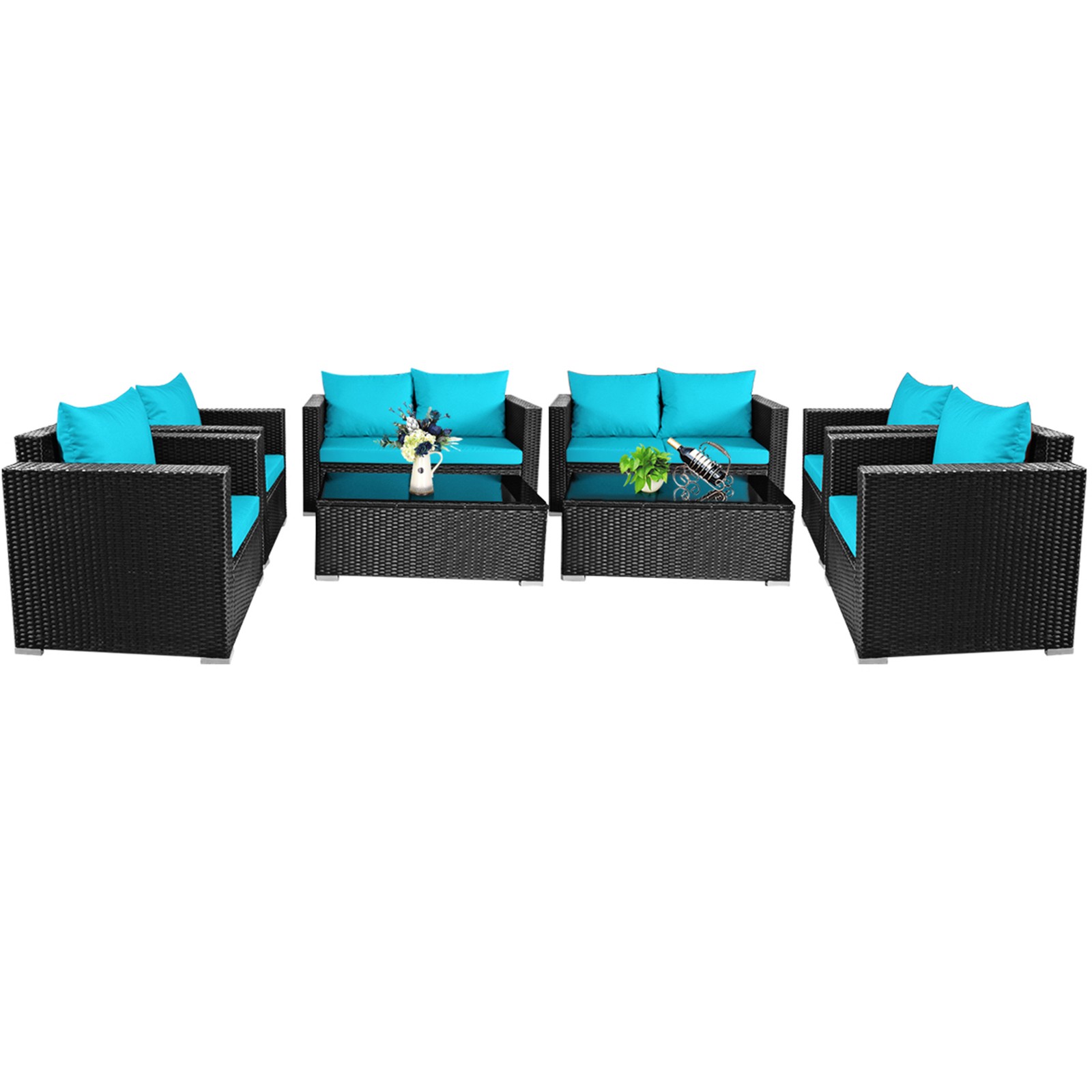 Topbuy 8PCS Rattan Patio Conversation Set Outdoor Furniture Set w/ Cushions