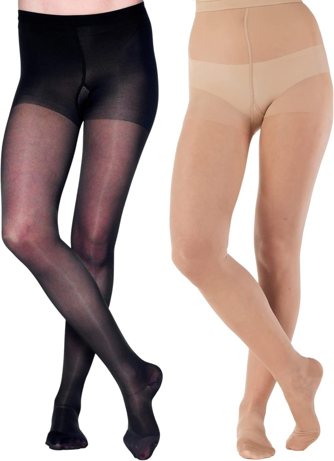 (6 Pairs) Made in USA - Sheer Compression Firm Pantyhose 20-30Mmhg for Women Cir