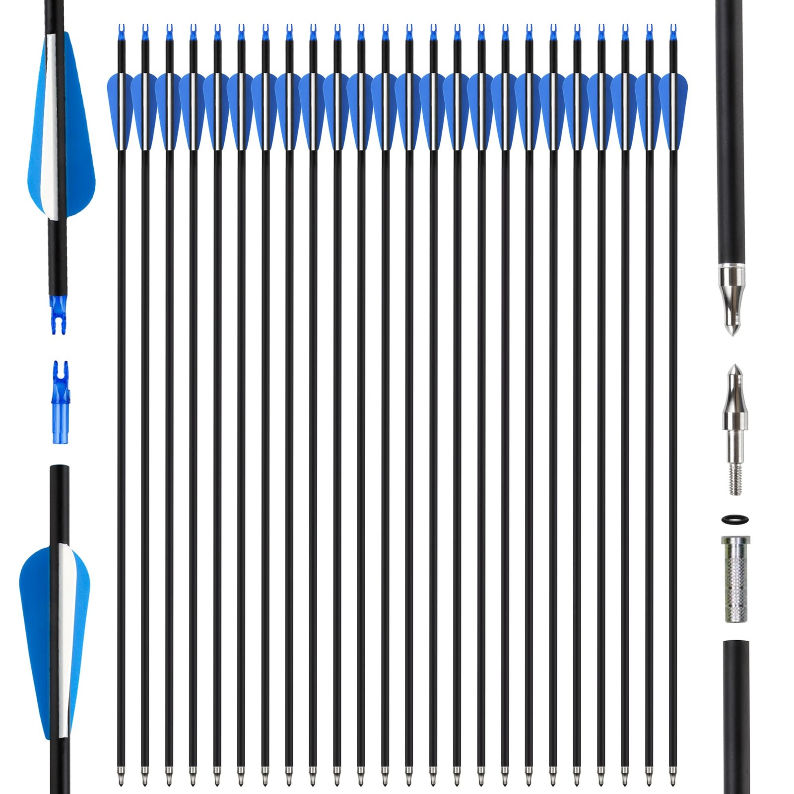 SERfawnCH 24Pcs 30" Carbon Archery Arrows, Spine Matched for Hunting & Black