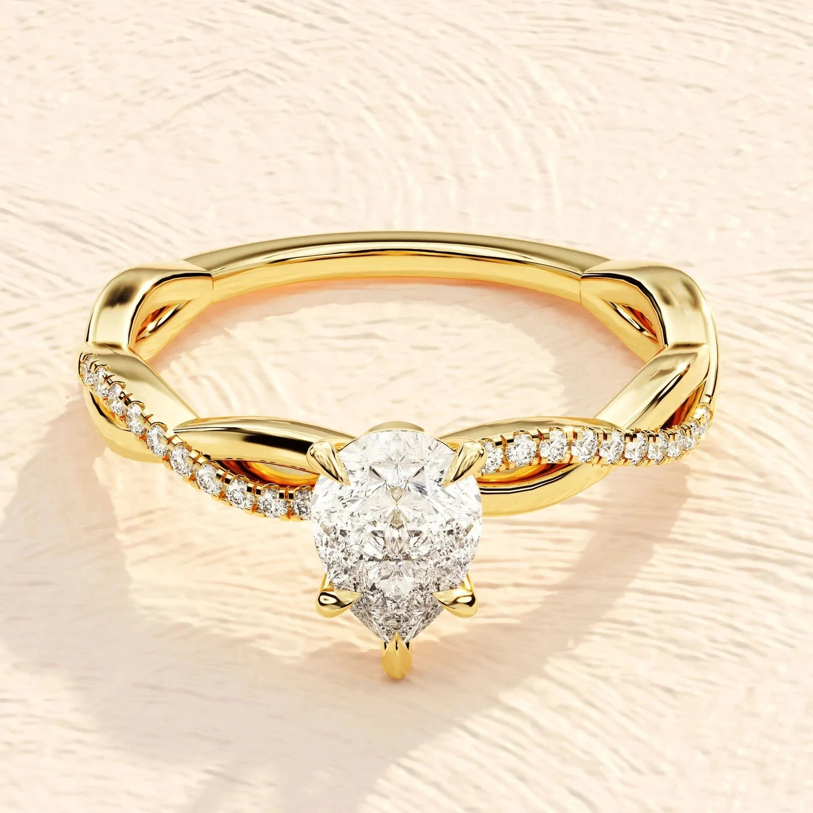 1.80 Ct White Moissanite Pear Cut Prong Wedding Ring 14K Yellow Gold Plated