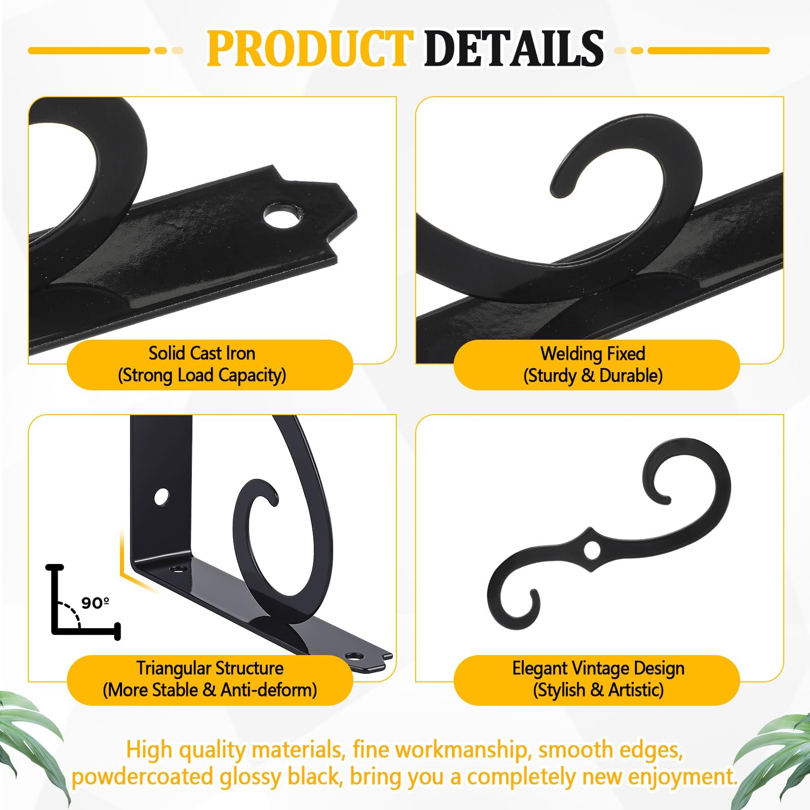 8 Pack 8 Inch Decorative Shelf Bracket Heavy Duty Wall Mounted Floating Brack...