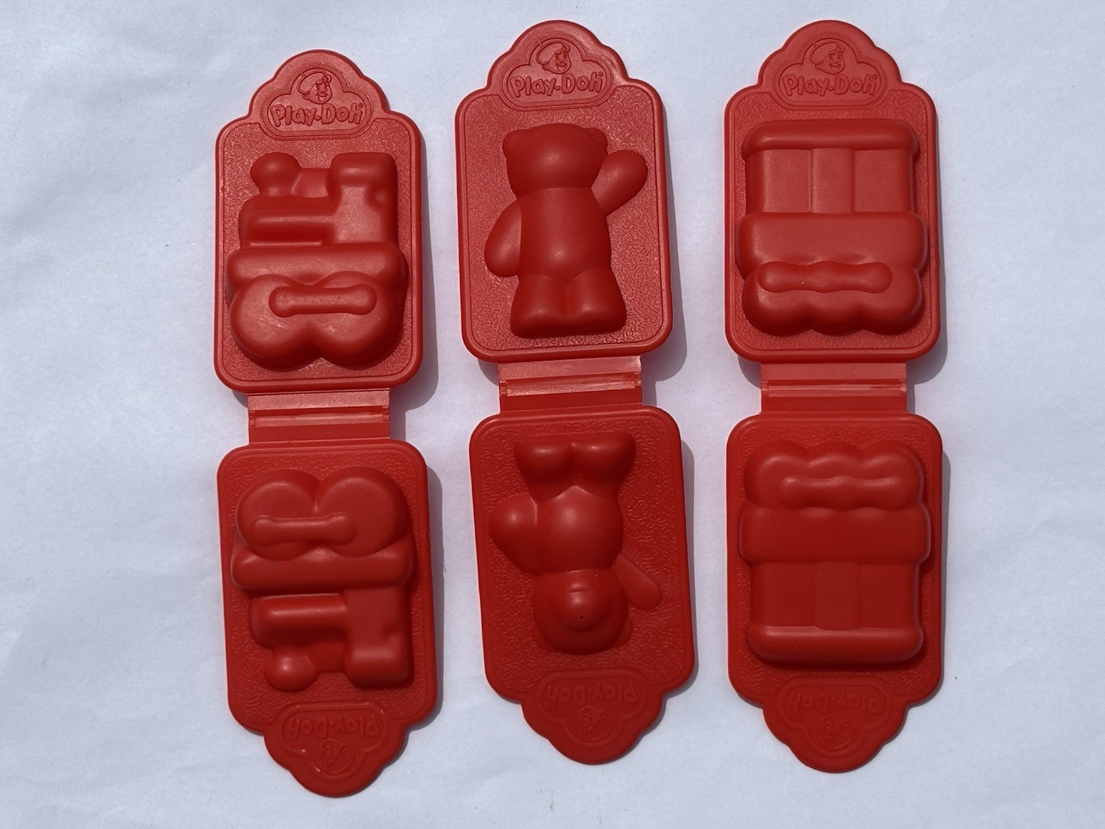 Play Doh Red Press Molds: Teddy Bear, Locomotive & Rail Car