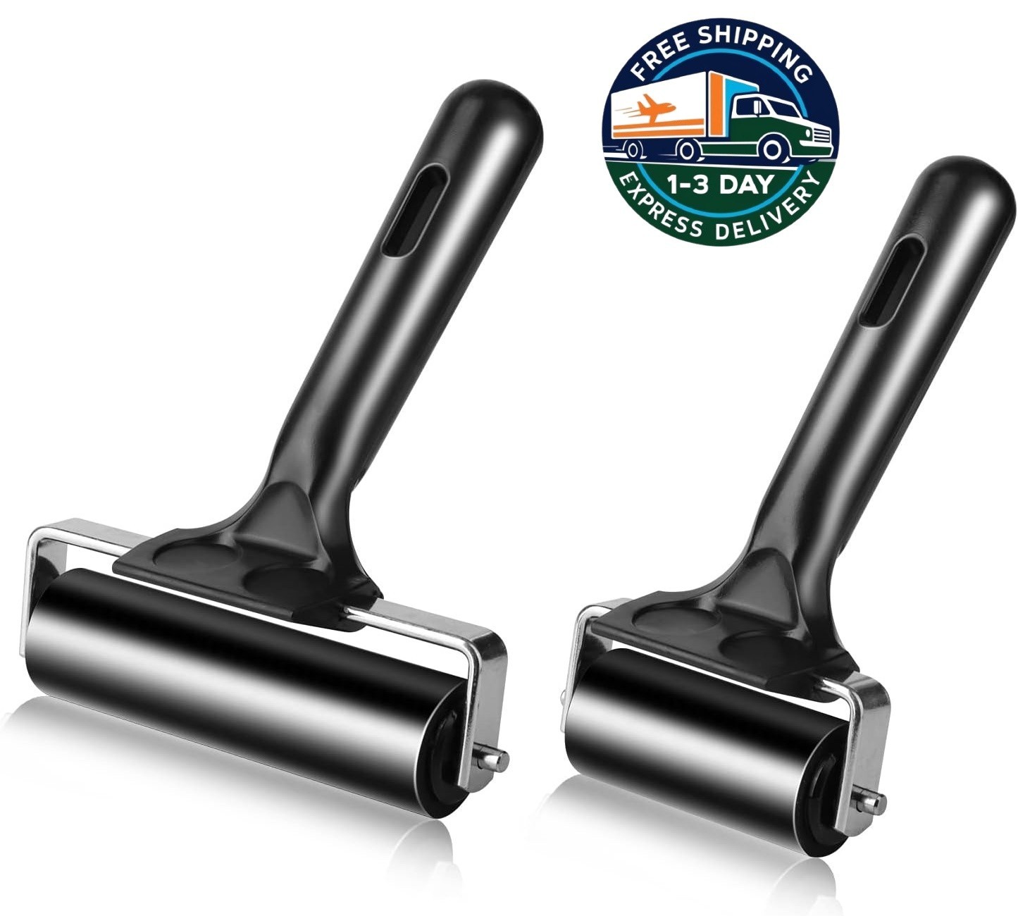 2 rodillos de goma Brayer de 4 y 2,2 pulgadas para impresión (negros)