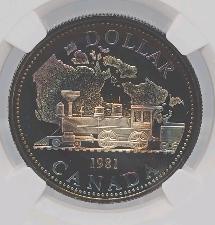 1981 CANADA SILVER $1  TRANS-CANADA RAILWAY NGC PF69 ULTRA CAMEO UNIQUE TONING