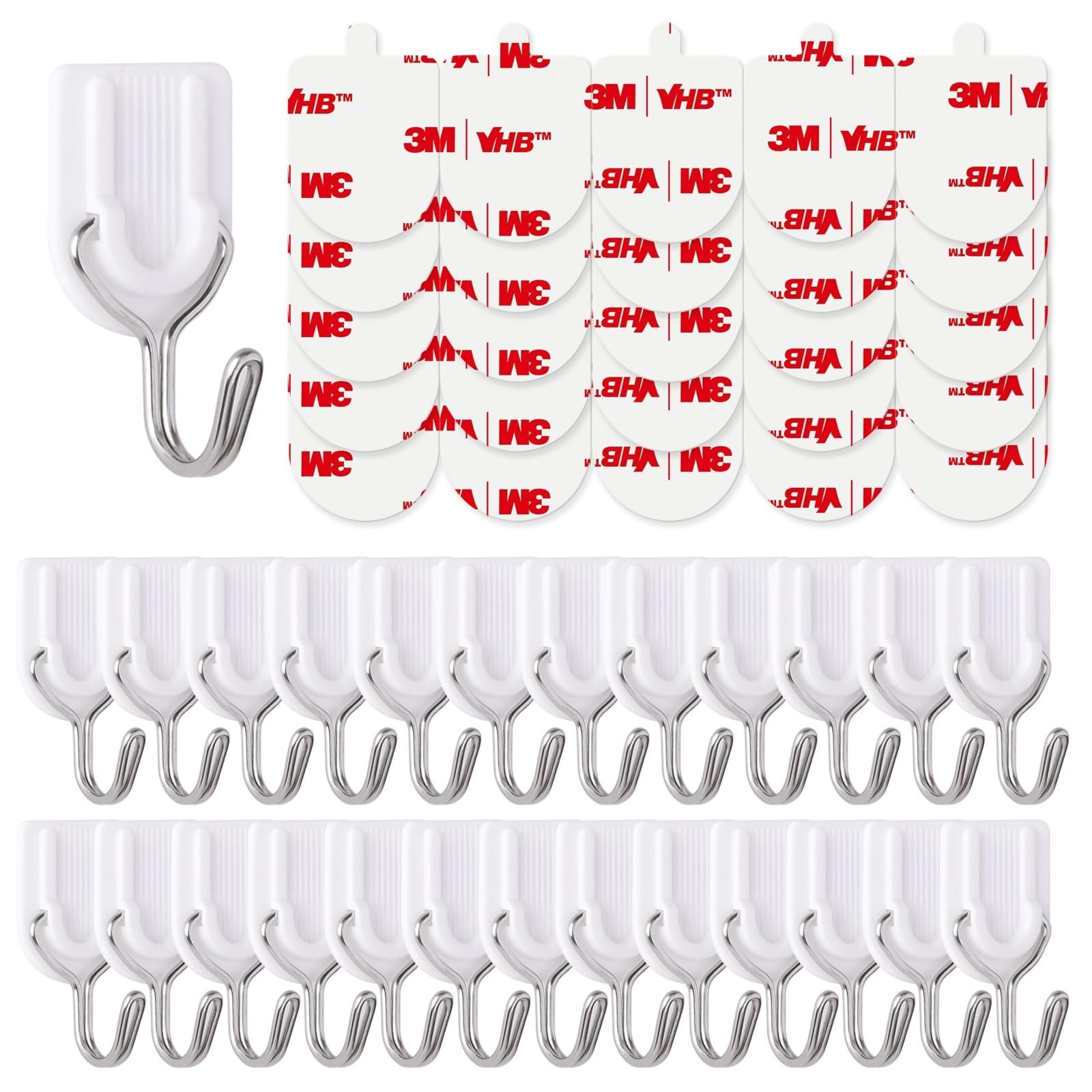 25 Wire Hooks for Hanging Heavy Duty with Strips no Damage,Adhesive Wall Hook...
