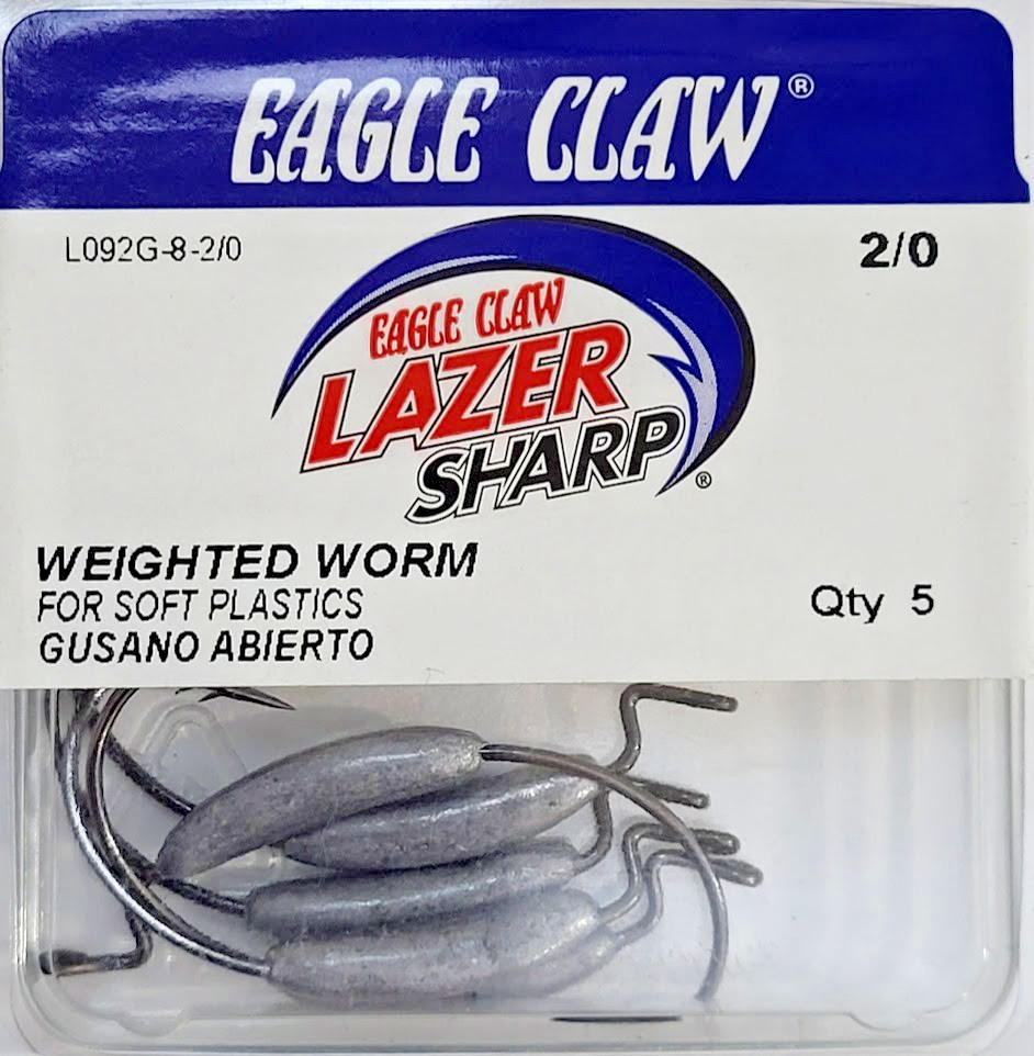 1/4oz 2/0 Lazer Sharp EWG Weighted Soft Plastic Worm Hook Eagle Claw L092G-8-2/0