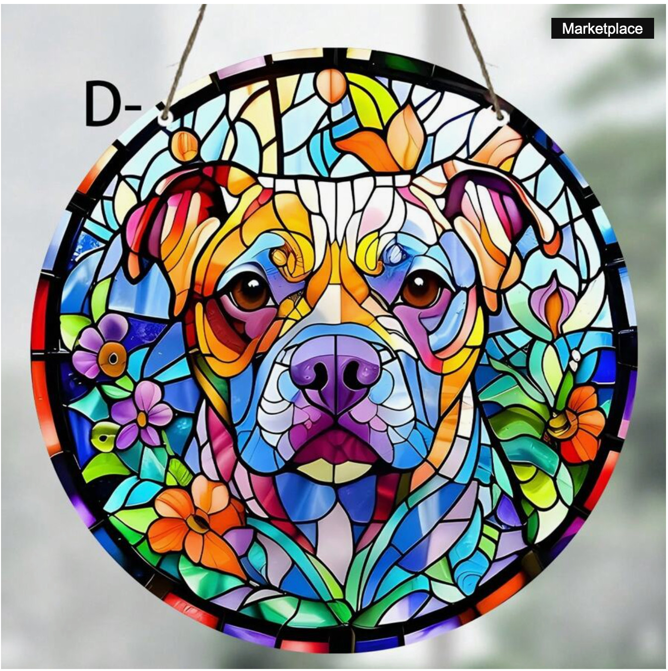 STAINED GLASS LOOK SUNCATHCER - Bulldog -Fur baby- 6", GREAT GIFT