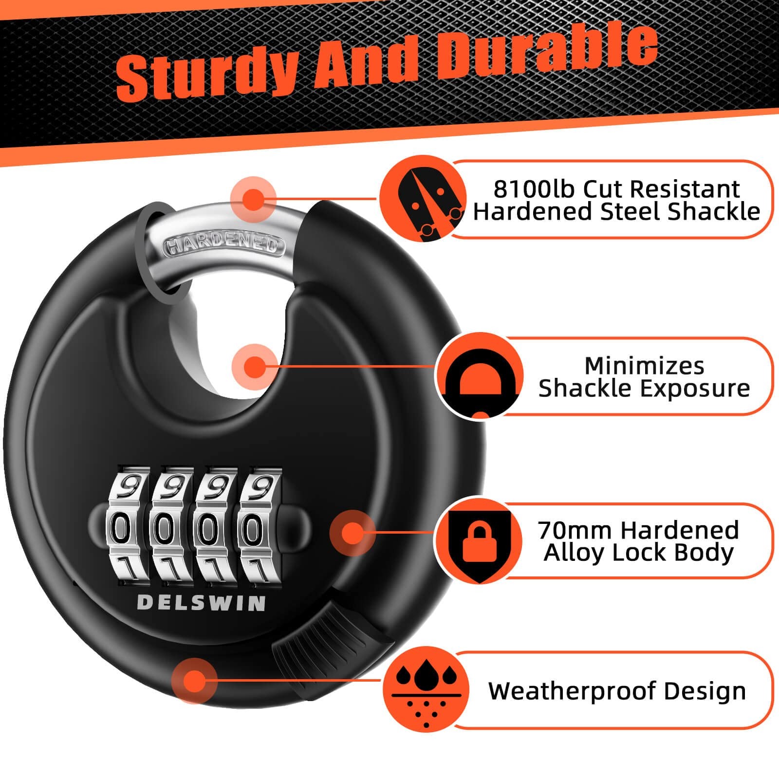 Delswin 4-Digit Disc Combination - Combination Padlocks Hardened