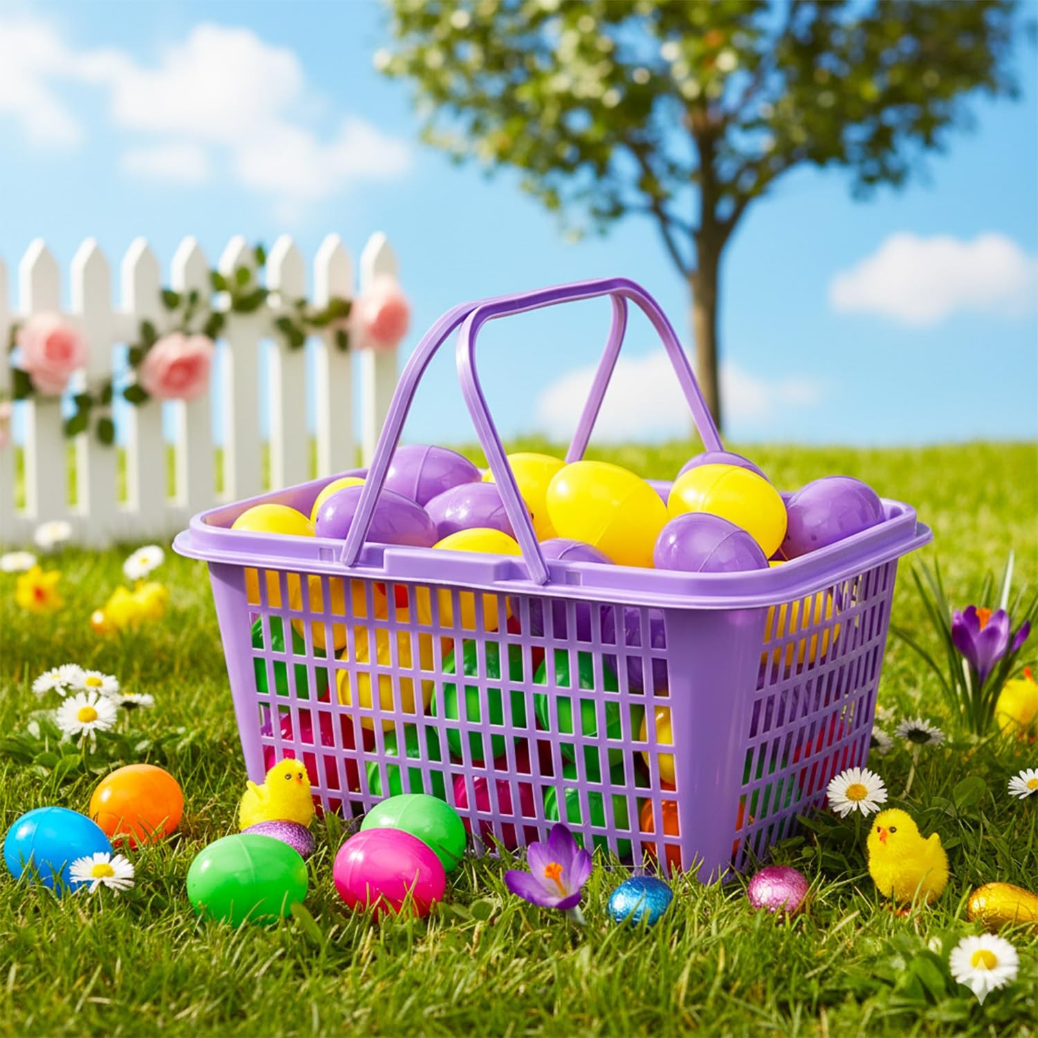 Bulk Easter Eggs with Basket - Set with 60 Fillable Plastic Easter Eggs Plus ...