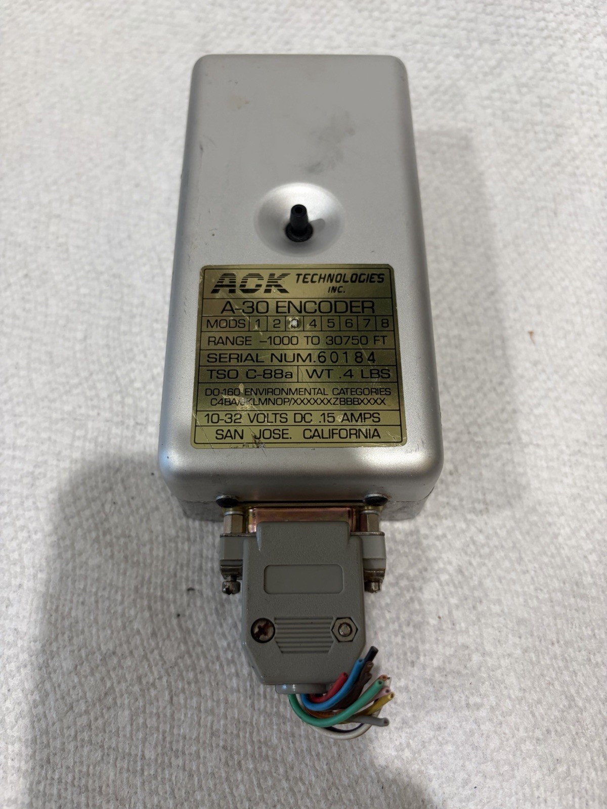 ACK Technologies A-30 Altitude Encoder P/N A-30 Aircraft Avionics TSO C88a