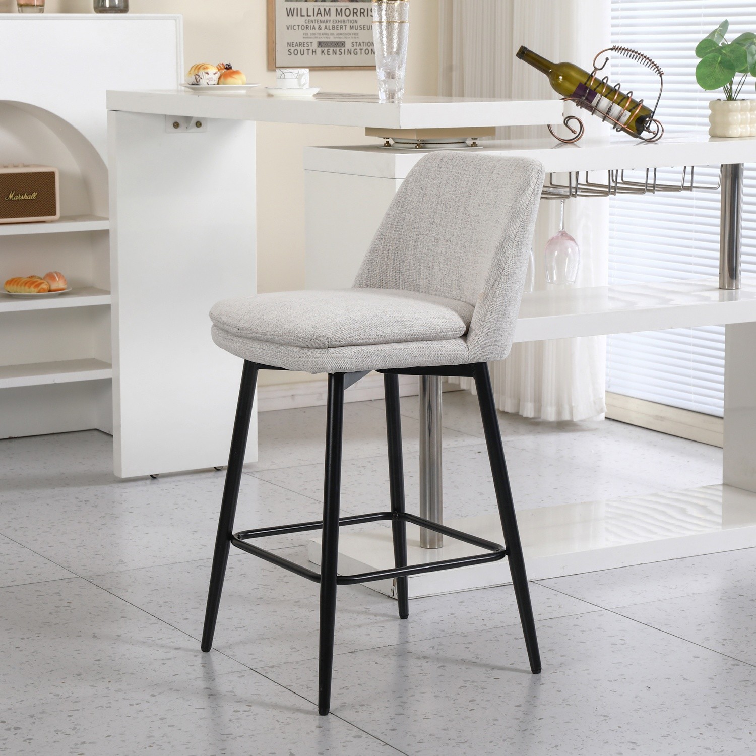 Set of 2 Swivel Upholstered Bar Stools Counter Height Bar Chairs Kitchen Chair