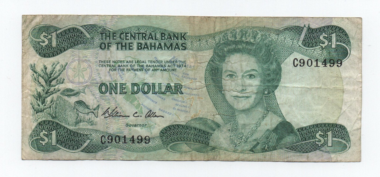BAHAMAS 1 DOLLAR 1974 PICK 43 LOOK SCANS