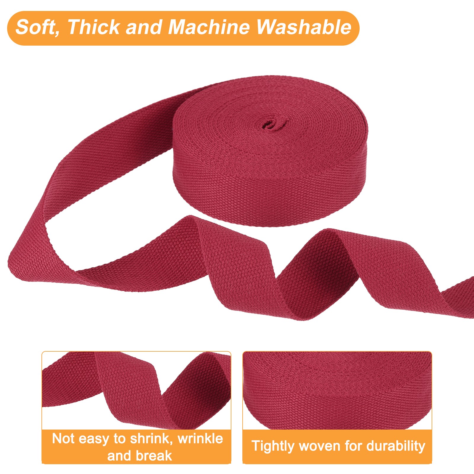 Cotton Webbing 1.5 Inch 11 Yard Polyester Cotton Webbing Strap Dark Red
