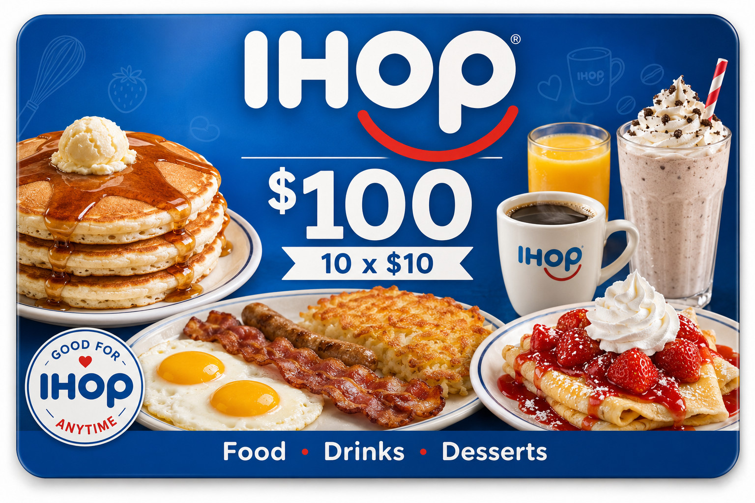 IHOP Egiftcard $100 value 10x 10$ Breakfast Lunch Dinner US Pancake Restaurant🥞