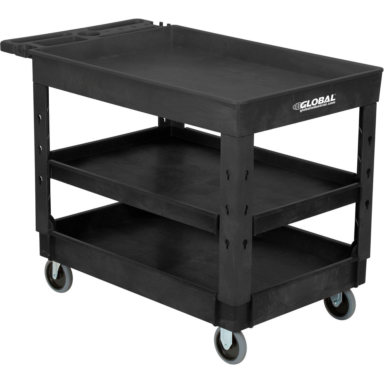 Global Industrial Tray Top Utility Cart w/3 Shelves 44"L x 25-1/2"W x 32-1/2"H