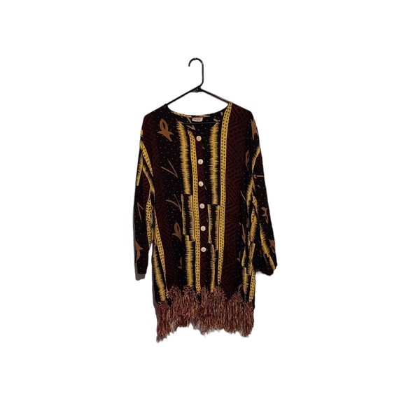 African Festival Top 1X Button Fringe Tribal Boho Beachy Juneteenth Coachella
