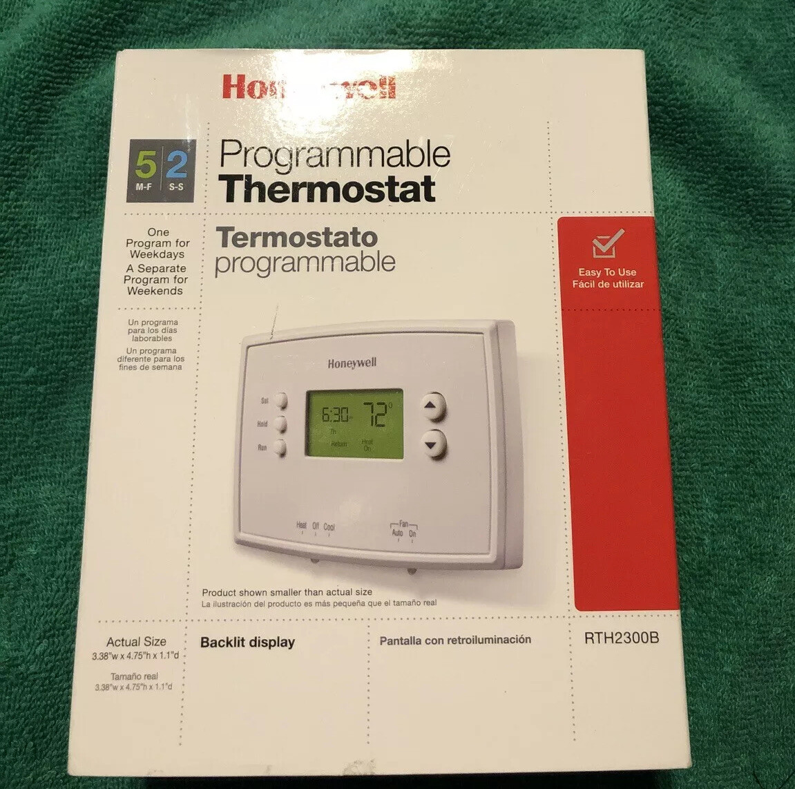 Honeywell Programmable Thermostat RTH2300B 5-2 Day Temp Clock Heat/Cool Backlit