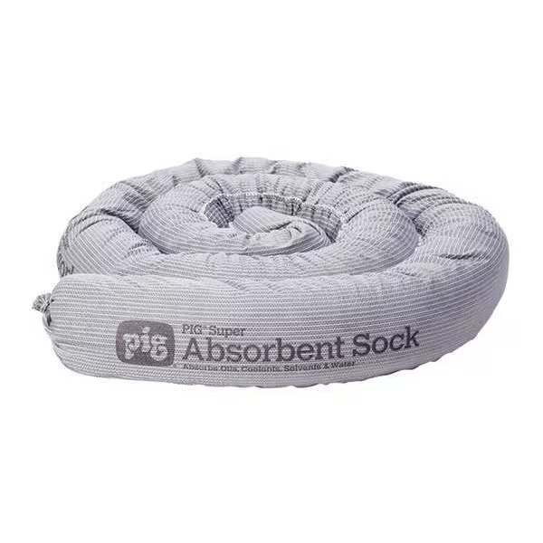 Pig Sorbent Sock, 24 gal, 3 1/4 in x 7 ft, , Gray, 12 PK PIG214 Pig PIG214 3 1/4
