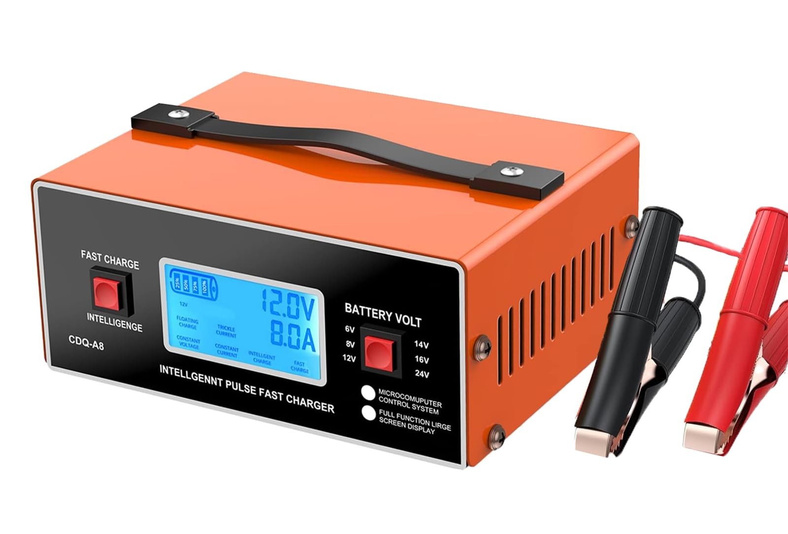 8 Volt Battery Charger Automotive 0-10A, Smart Car Golf Cart Orange