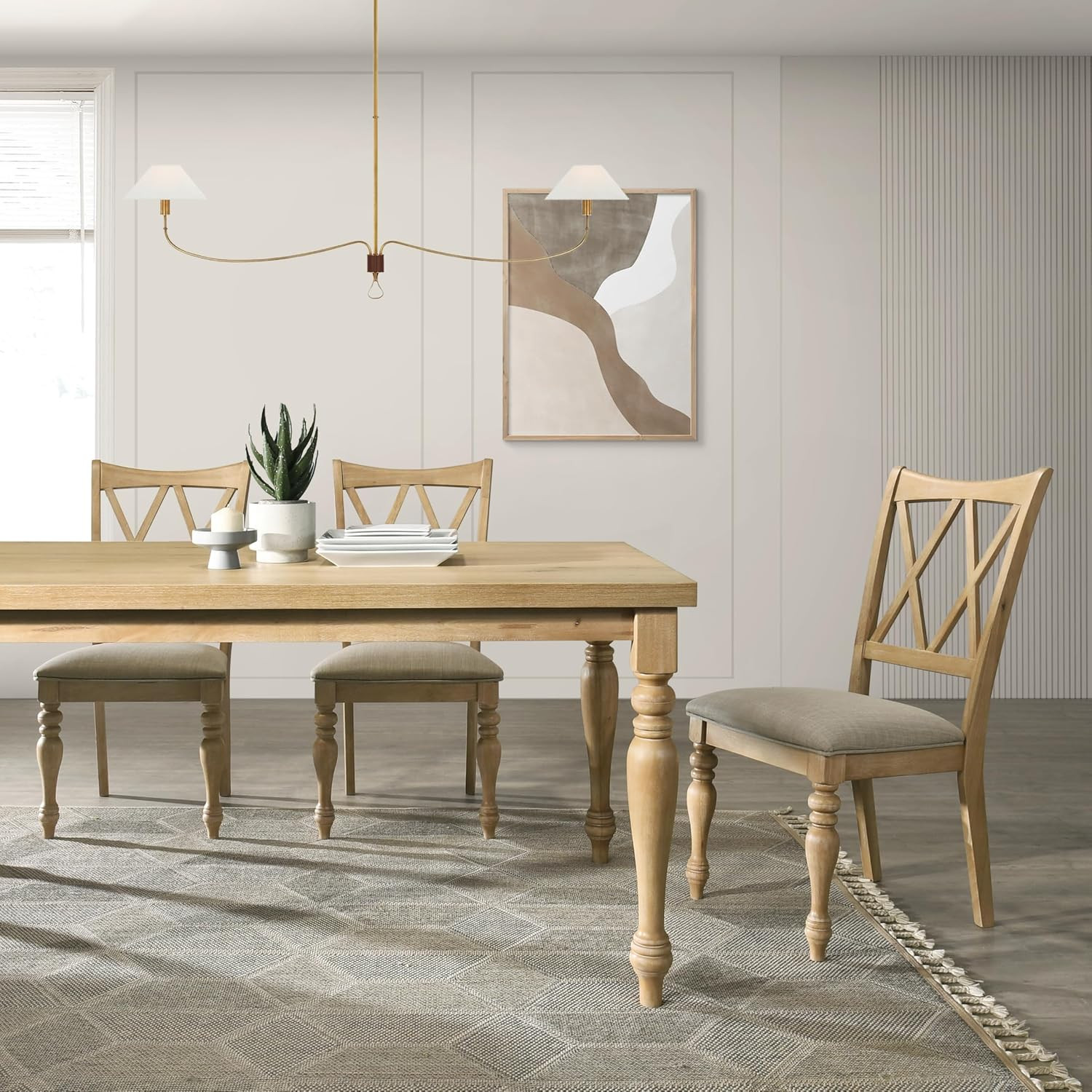 Verta 7-Piece Dining Table with 6 Cross Back Dining Chairs, Light Oak Finish