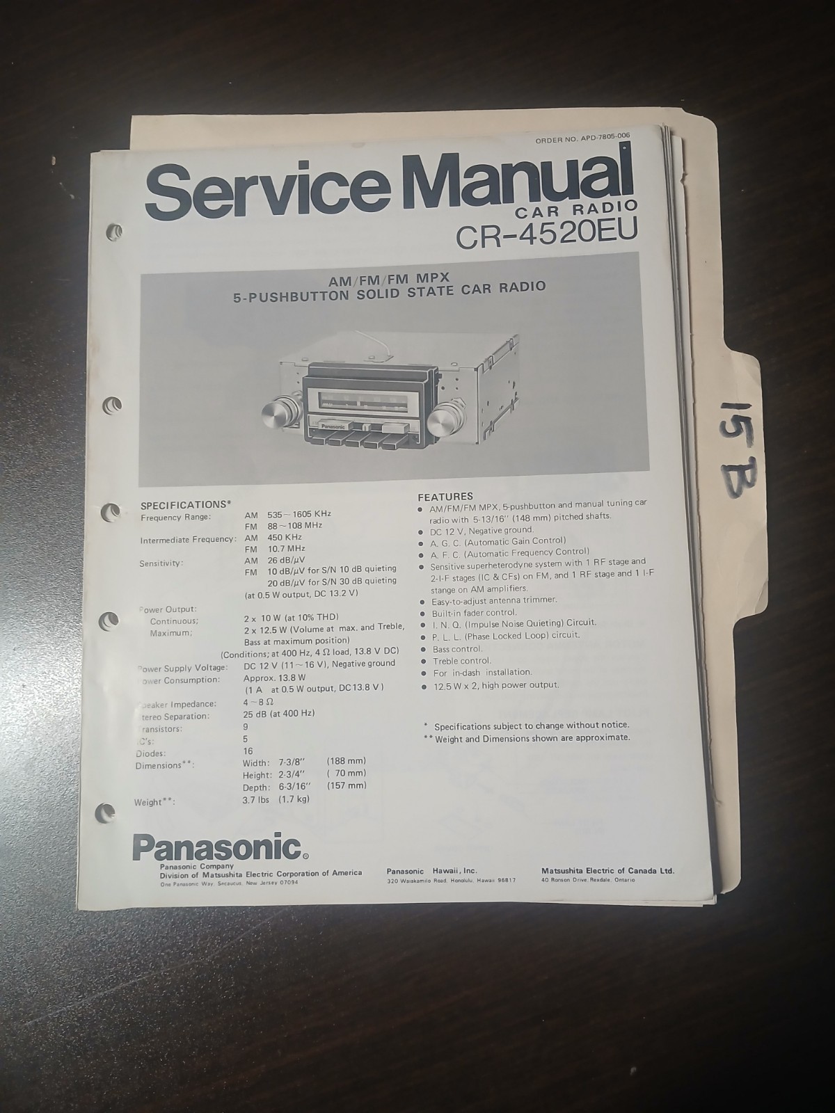 Panasonic CR 4520 EU Service Manual Original Repair Book Radio