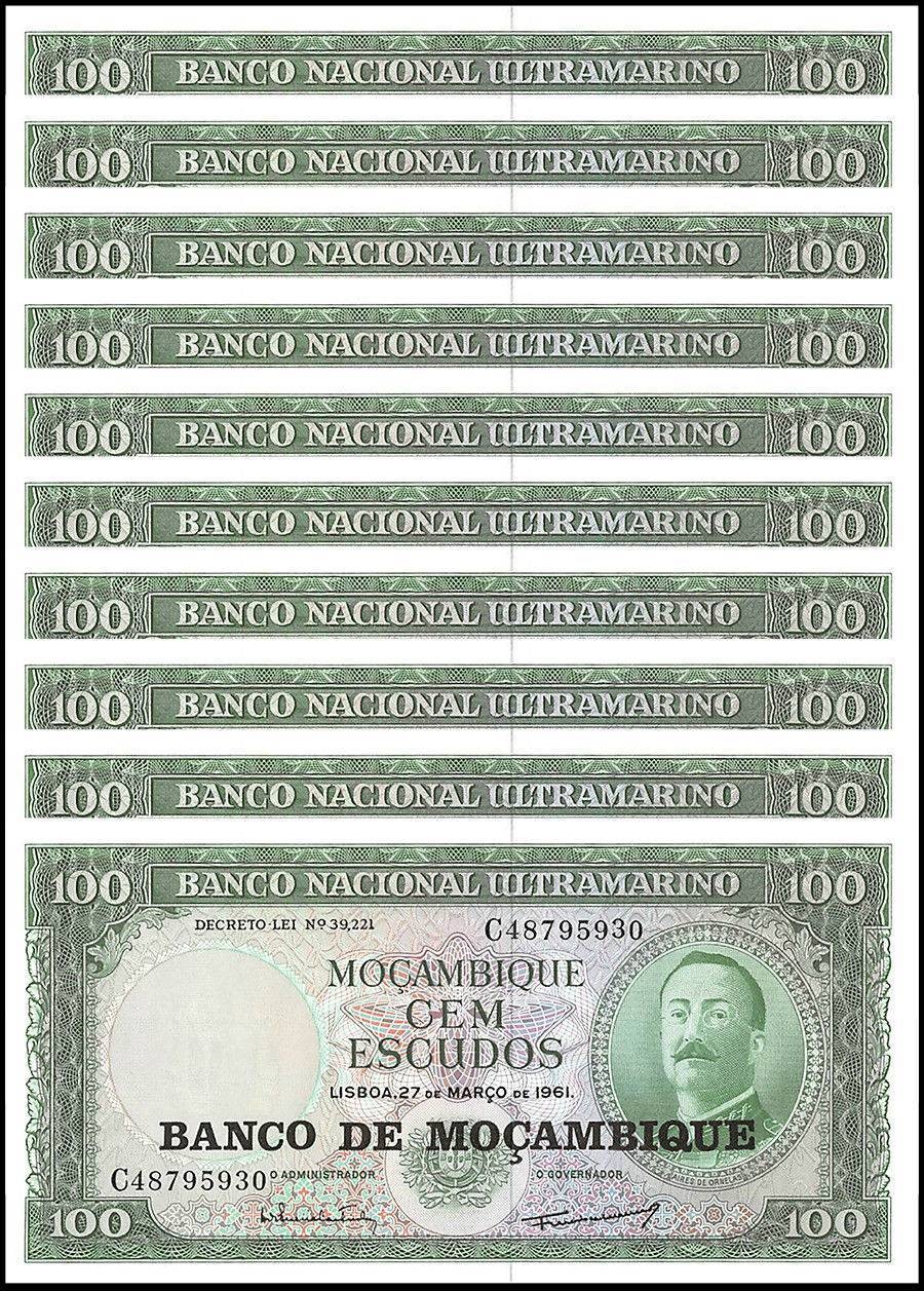Mozambique 100 Escudos, 1961 (1976 ND), P-117, UNC X 10 PCS