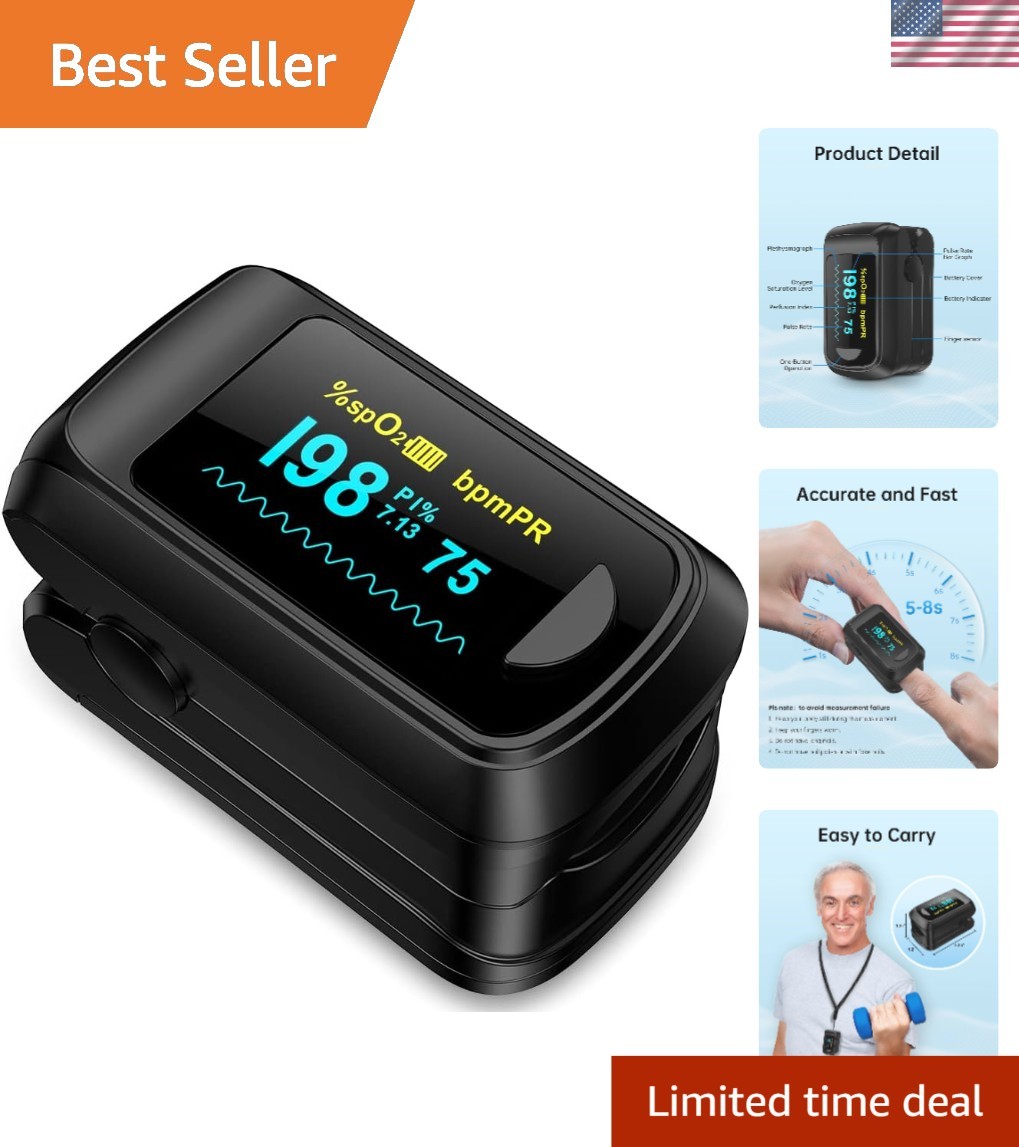 Pulse Oximeter Blood Oxygen Monitor Heart Rate OLED Finger Clip