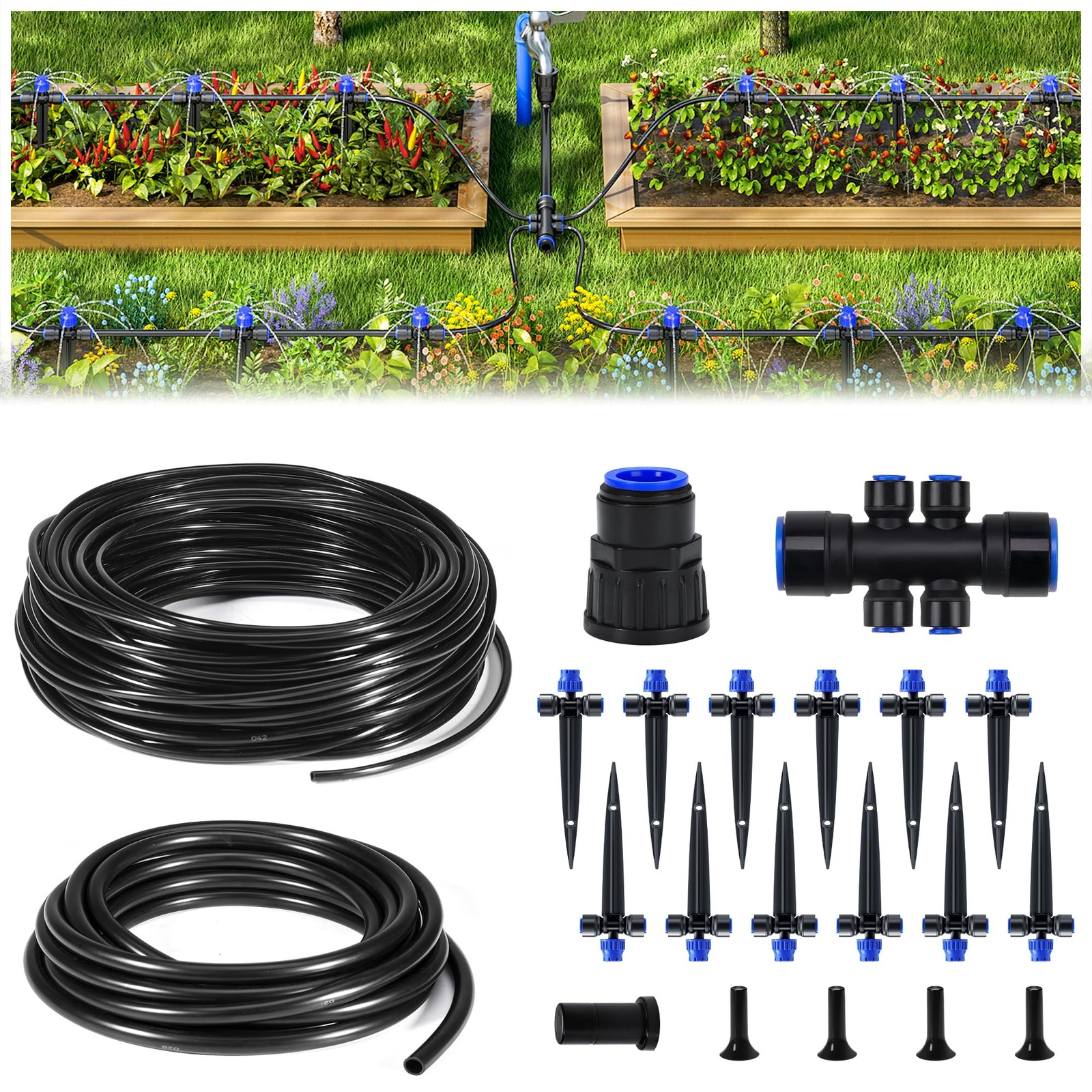 50FT Garden Watering System, Drip Irrigation Kits for Plants,