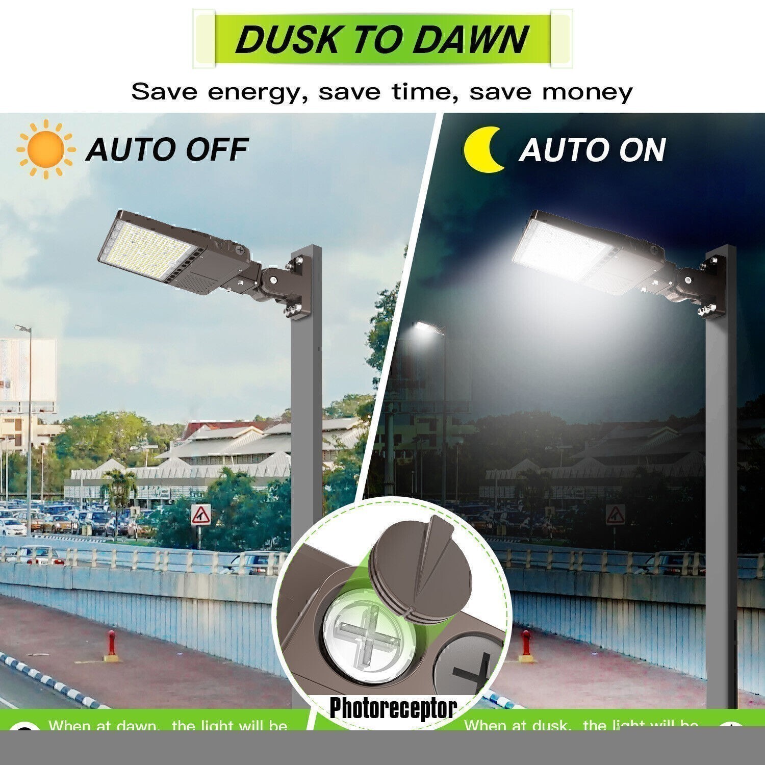 Arm Mount Shoebox LED Parking Lot Light 200W Dusk To Dawn Fixture Outdoor Lights