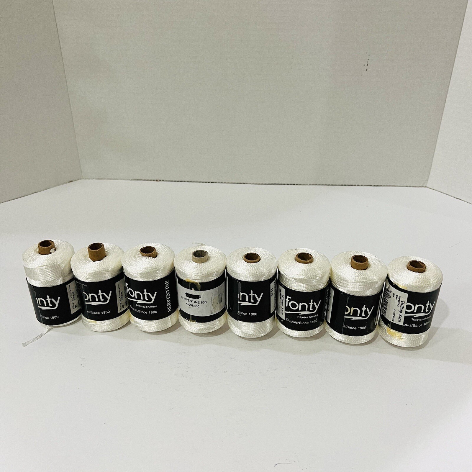 Spool Fonty Serpentine Yarn - White Knitting, Crocheting, Embroidery Lot Of 8