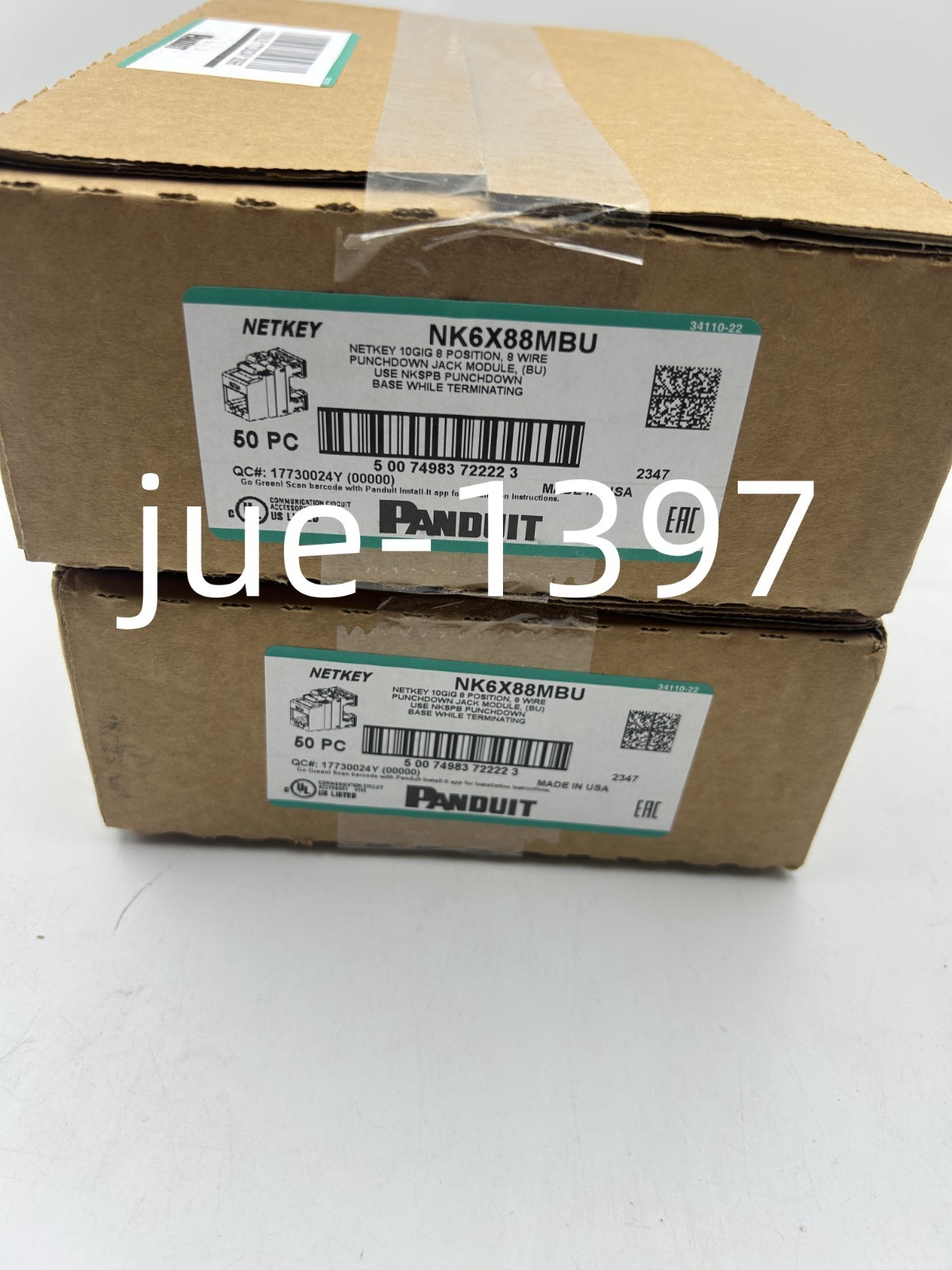 Panduit NetKey NK6X88MBU Cat6a Keystone Jack Blue Module (Qty 50)  UPS/fedex
