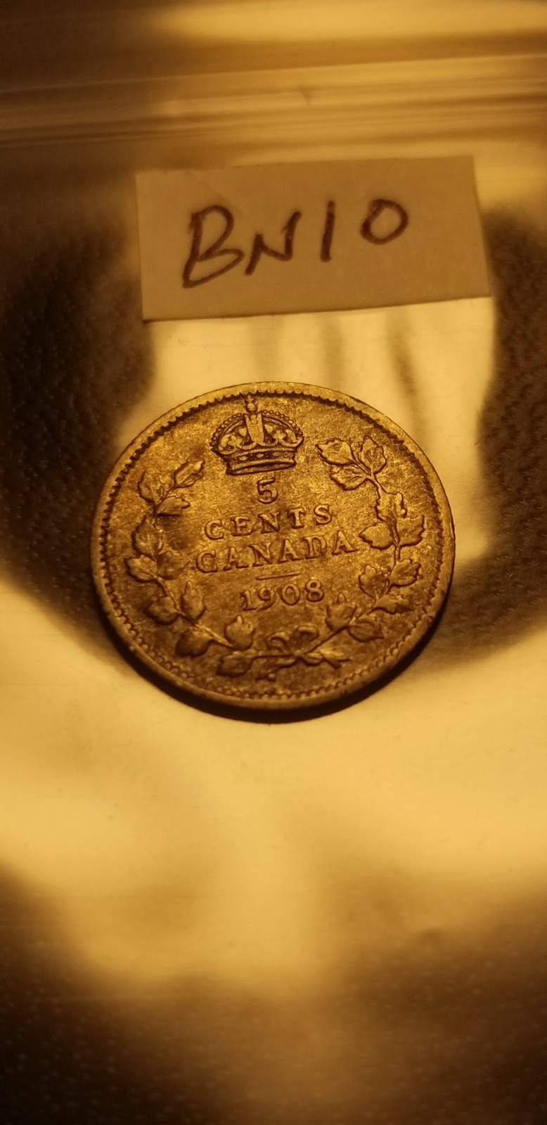 Canada 1908 Rare 5 Cent Silver Coin Idbn10.