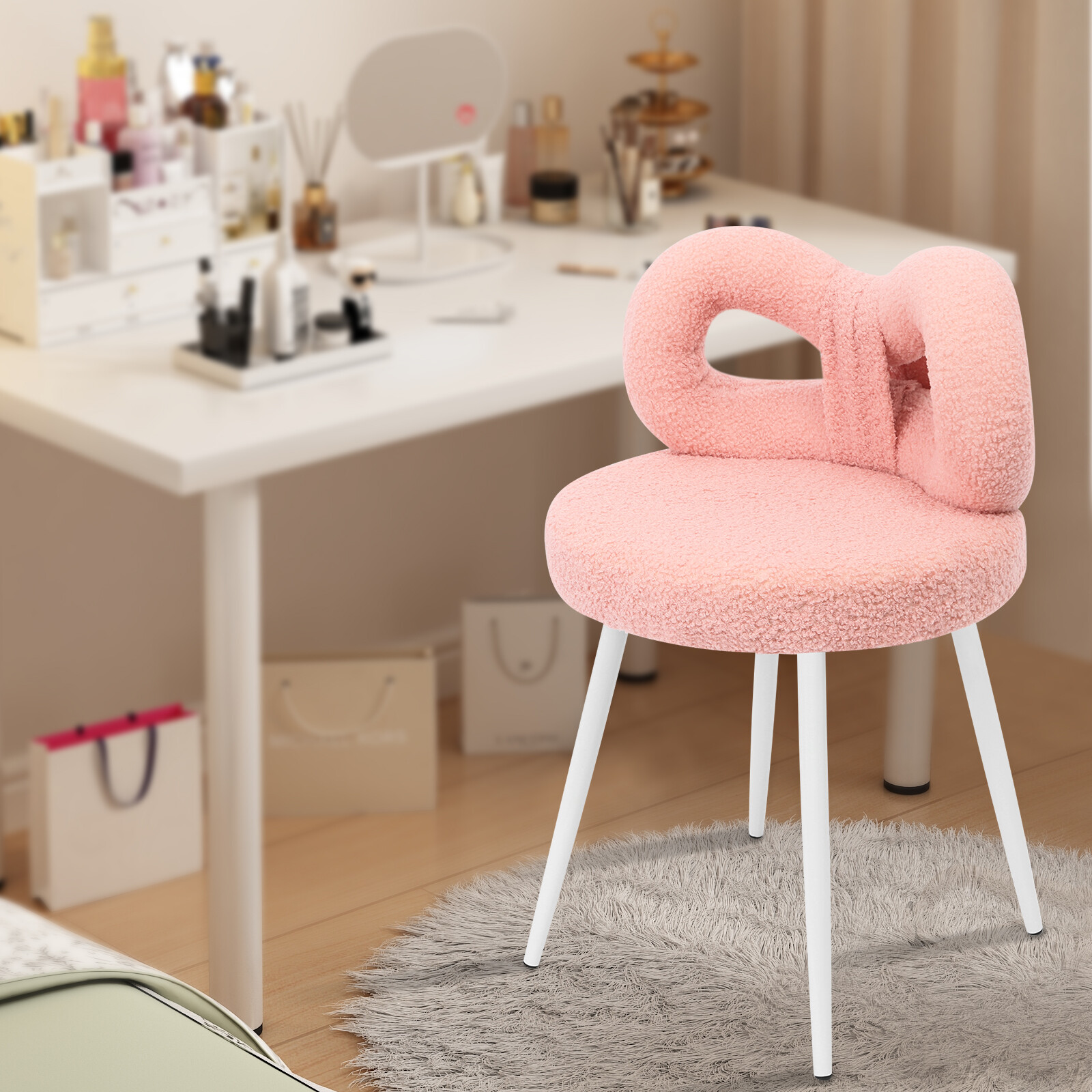 13*13*26.4in Cute Bow Backrest Chair Pink Floor Standing Chair For Bedroom Decor