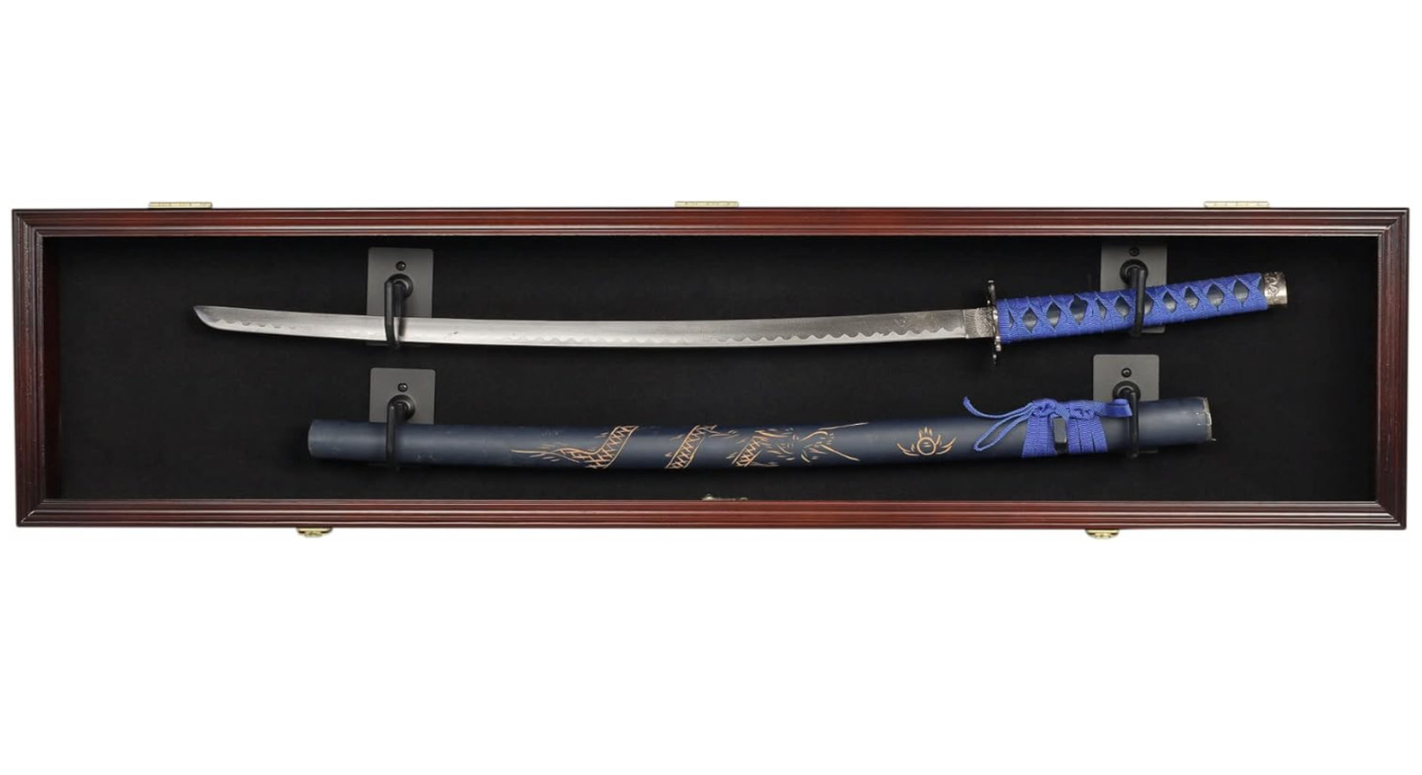 Sword Display Case Mahogany USMC NCO Katana Saber Wood Rack Cabinet Shadow Box