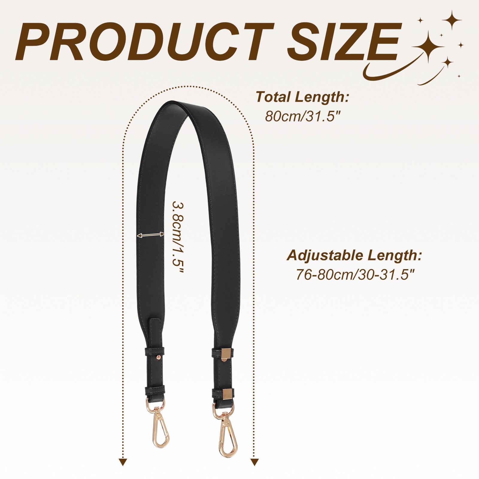 Leather Purse Strap Replacement Crossbody Adjustable Bag Strap Black Gold