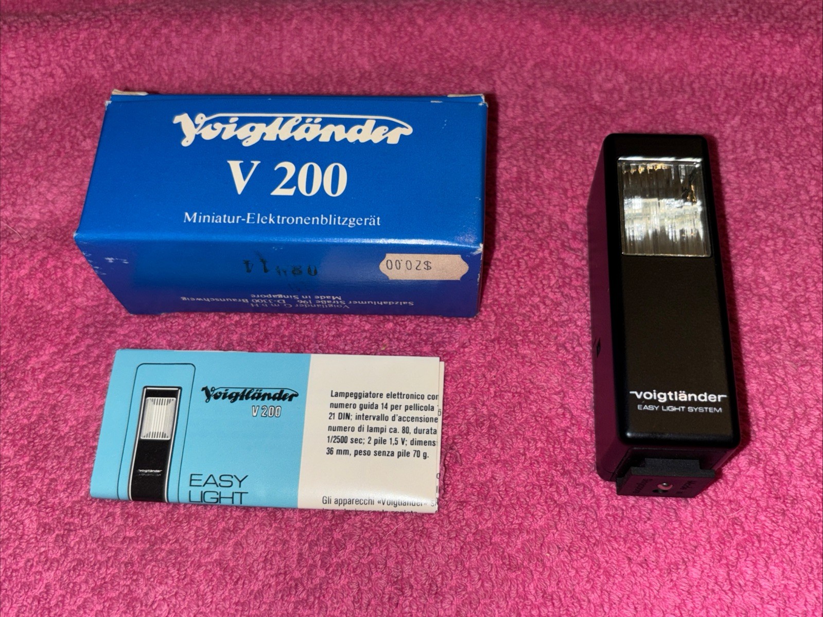 Voigtländer V200 Flash Unit For Vitoret 110 EL Camera Flash w/Box & Manual. Exc+