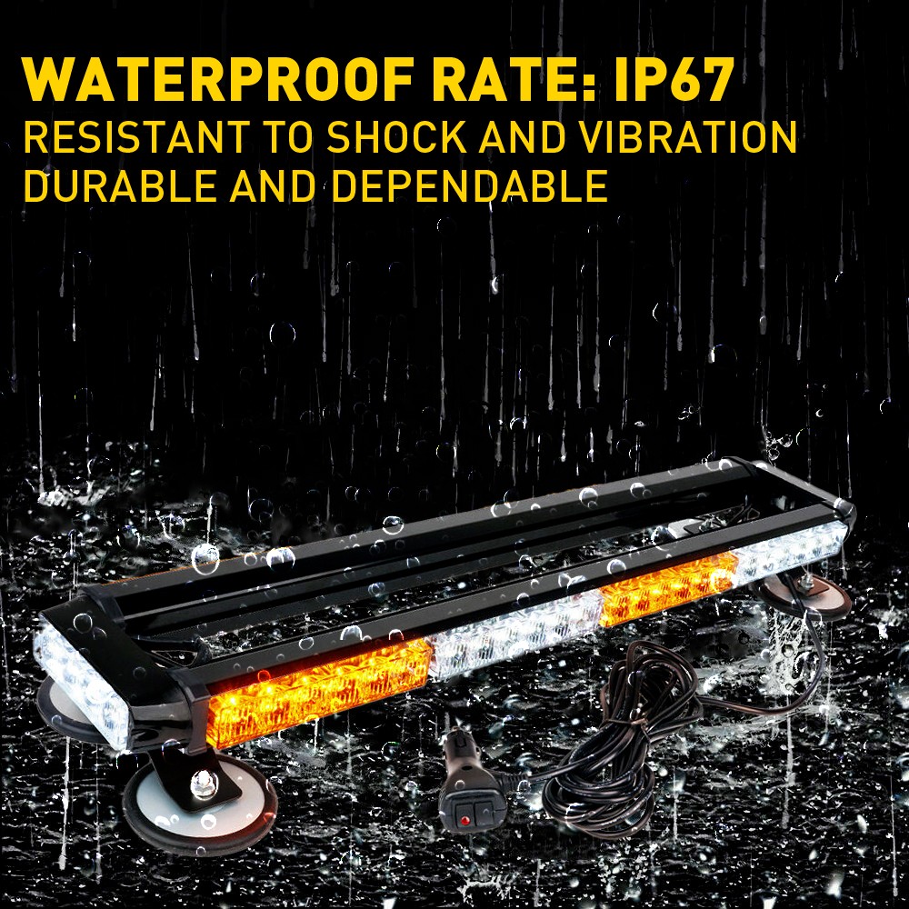 Flashing LED Lights Emergency Bar Rooftop Double Side Strobe Warning White Amber