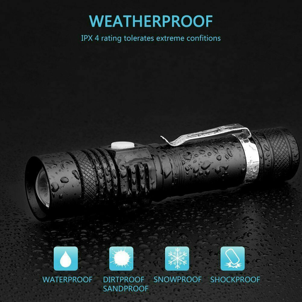2 PACK LED Flashlight Rechargeable USB Tactical Torch