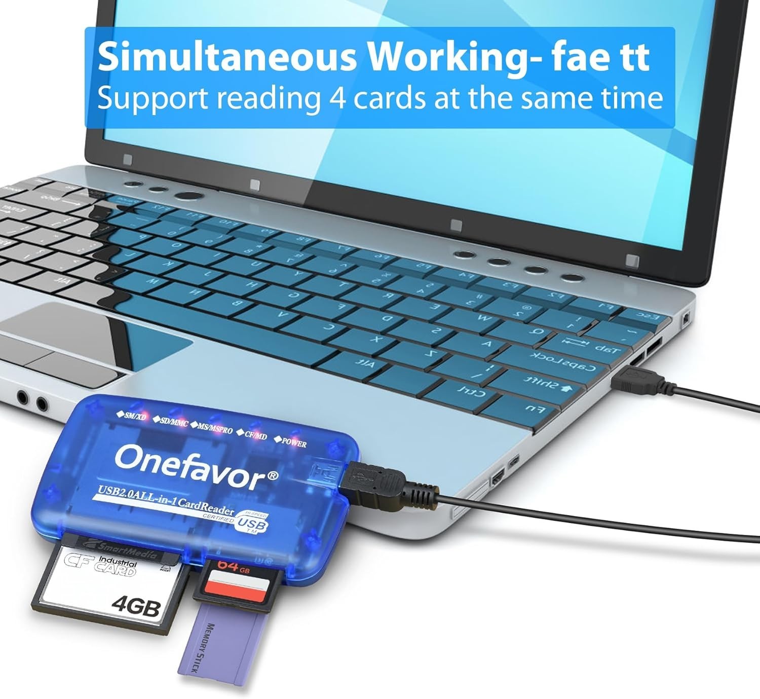 Compact USB Multi Card Adapter - Fast Data Transfer for SD, CF, MMC, MS Cards