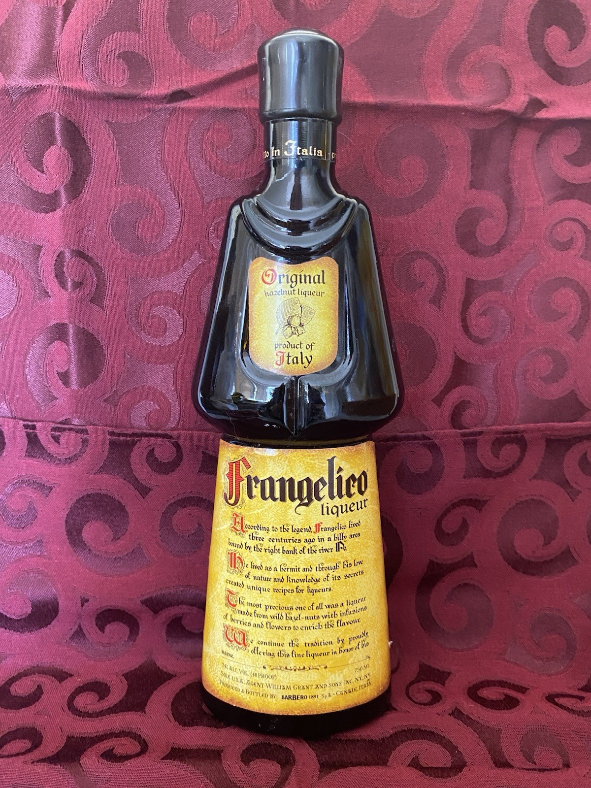 Frangelico Monk Shape Brown Glass Empty Bottle Italy 750ml Retro Decor or Craft