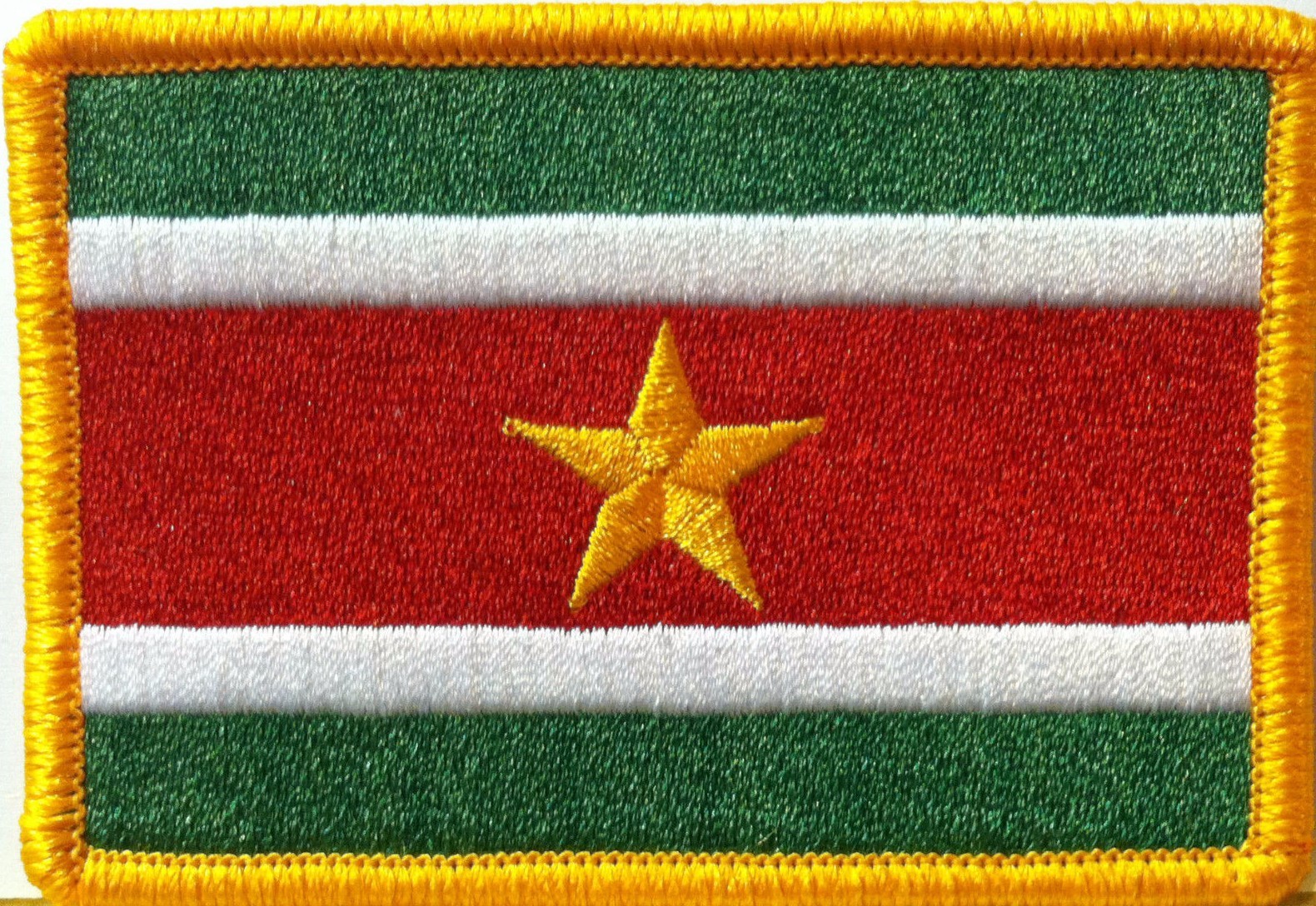 SURINAME  Flag BIKER Iron-On Patch Military Emblem Gold  Border