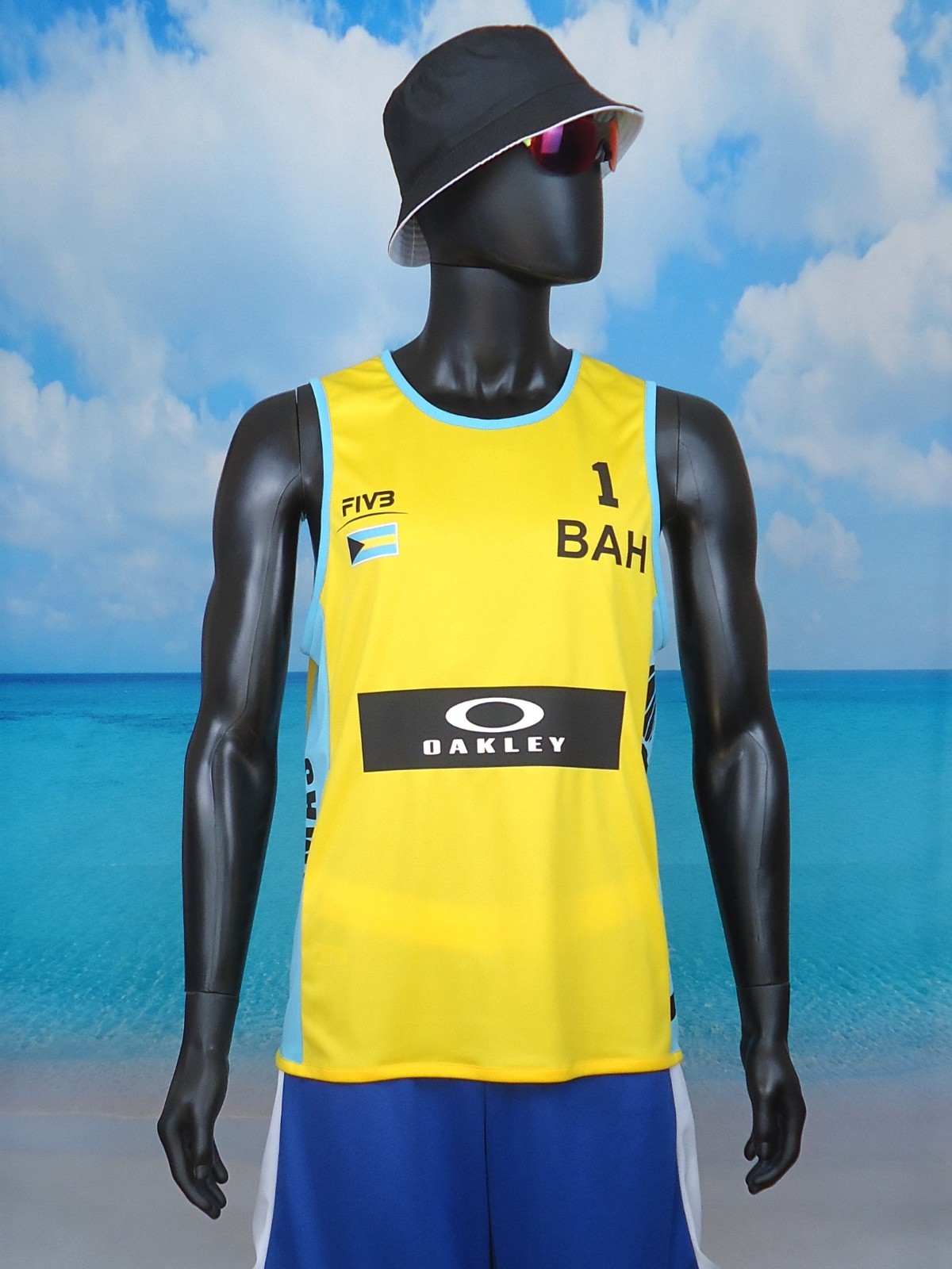 Beach Volleyball Jersey BAHAMAS 🇧🇸 #1 Yellow/Blue/Black Size S, M, L, XL, 2XL