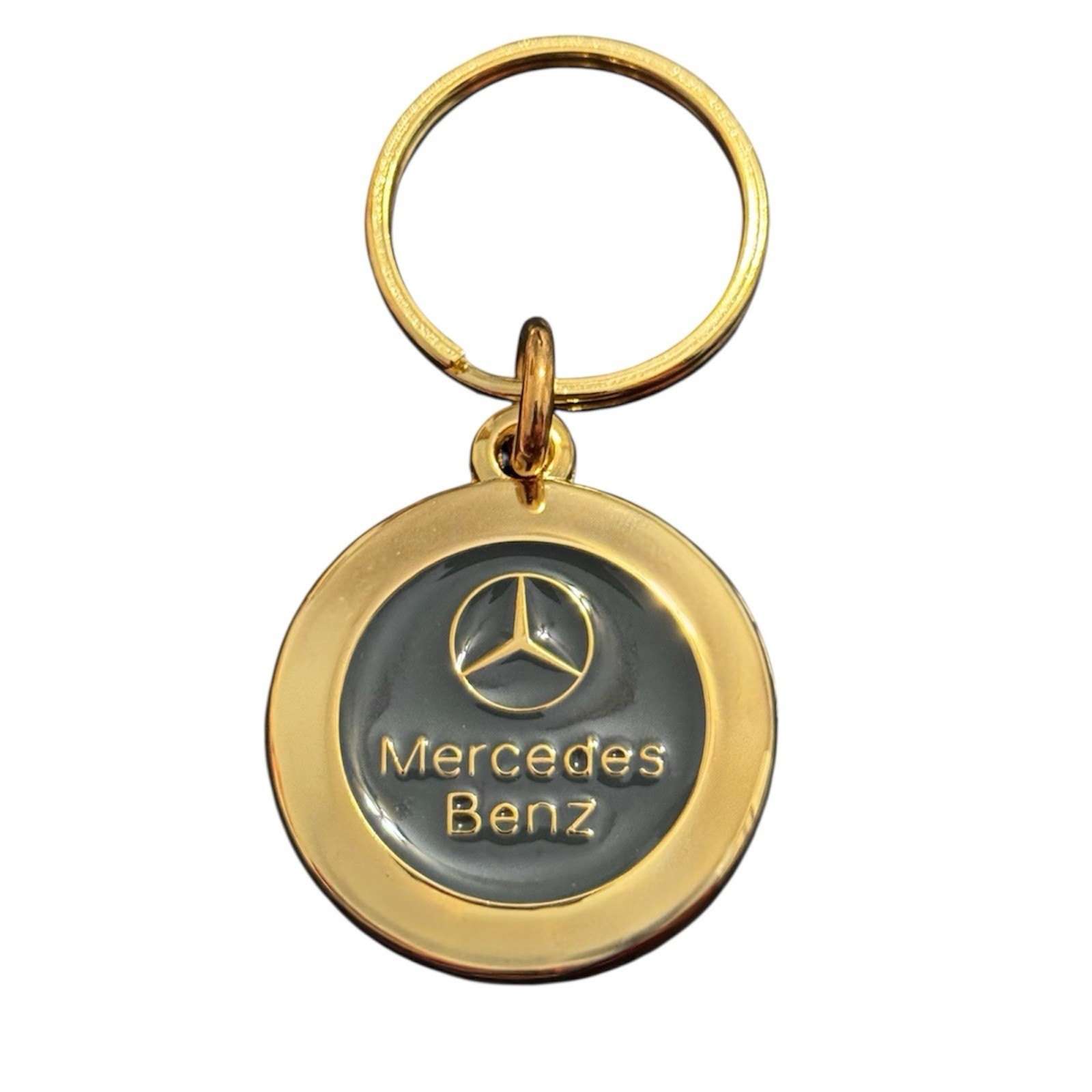 Vintage 1970s Mercedes Benz Gray Enamel Keychain by CARRIERS USA Gold Tone