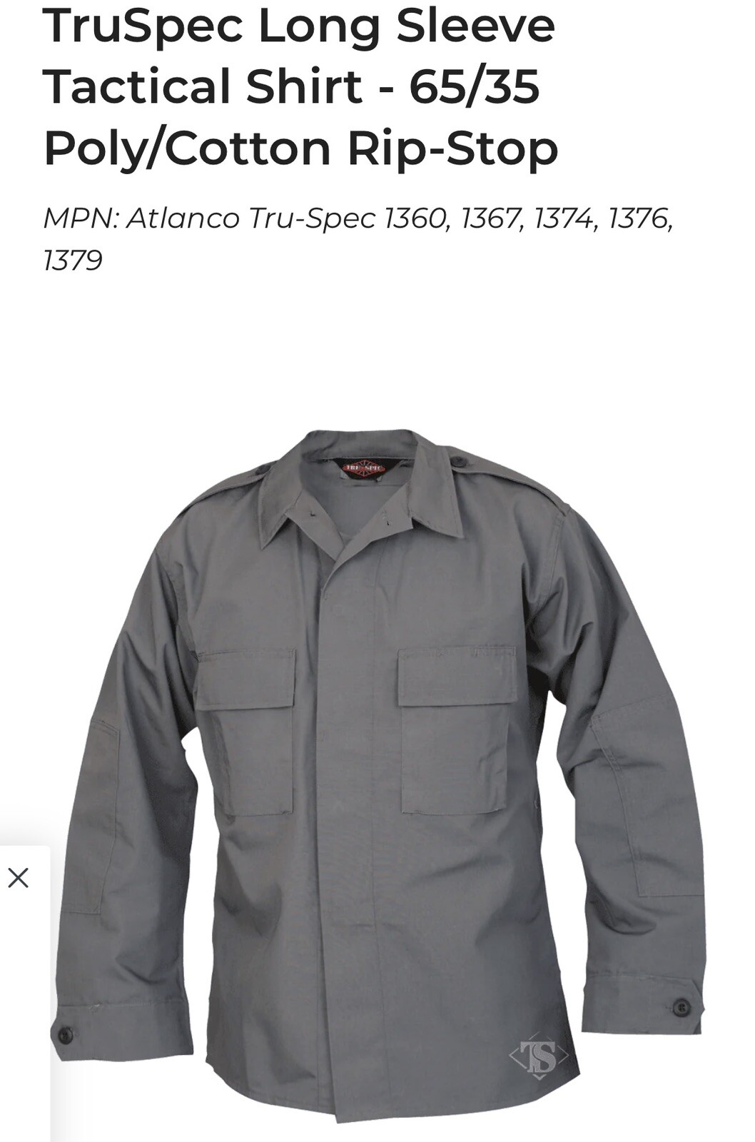 TRU GEAR BY TRU-SPEC TACTICAL SHIRT GRAY SIZE 3XL REG 1316028 NEW WITH TAGS