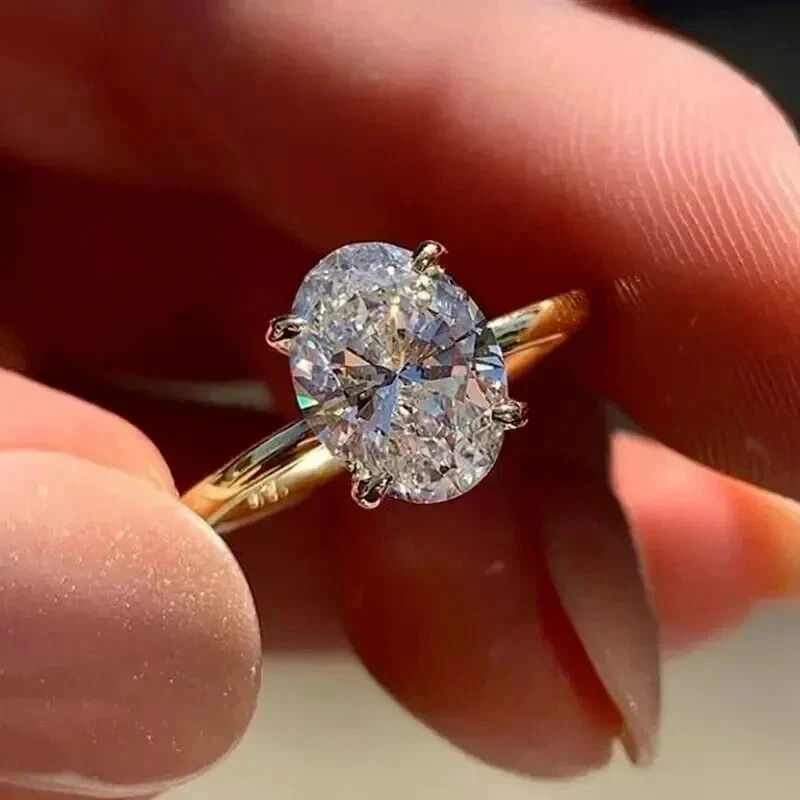 2 Ct Oval Cut Moissanite Solitaire Engagement Ring 14k Yellow Gold Plated